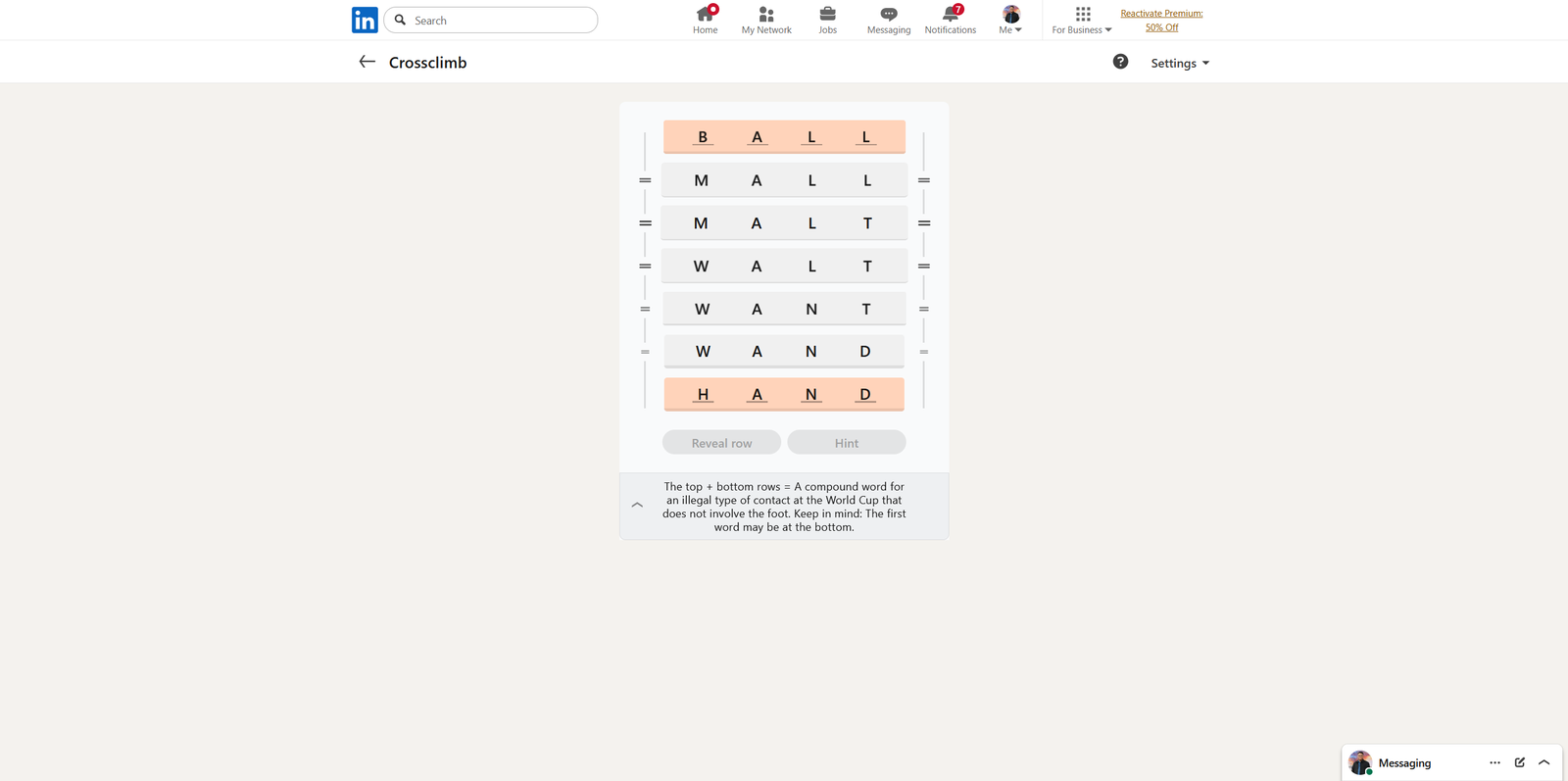 A screenshot of the daily LinkedIn Games puzzle.