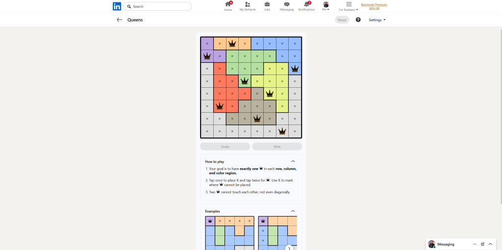 A screenshot of the daily LinkedIn Games puzzle.