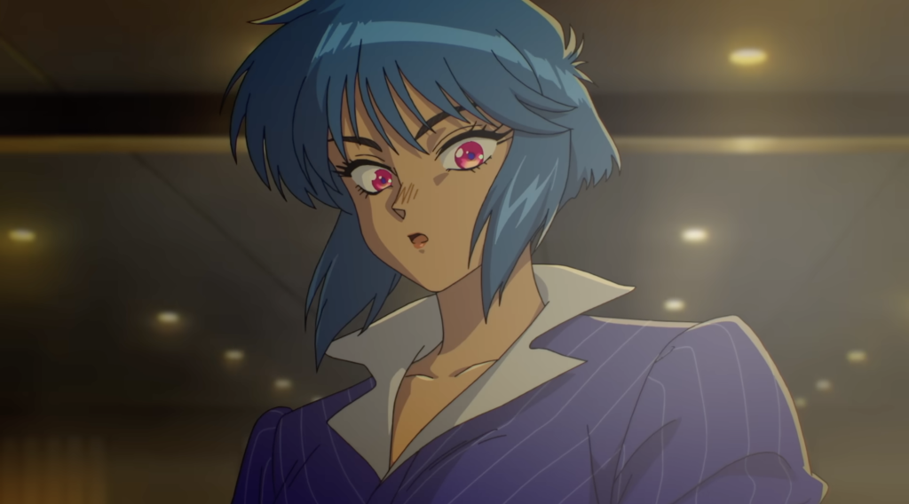 This image is from the 2026 TV anime adaptation of The Ghost in the Shell produced by Science SARU. It features the character Motoko Kusanagi, designed to be faithful to Masamune Shirow's original manga.
