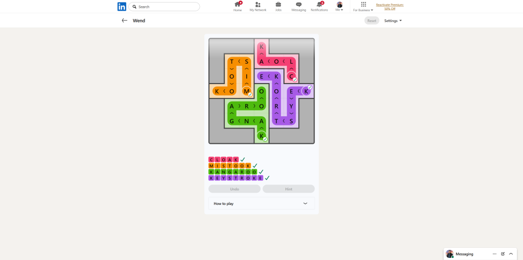A screenshot of the daily LinkedIn Games puzzle.