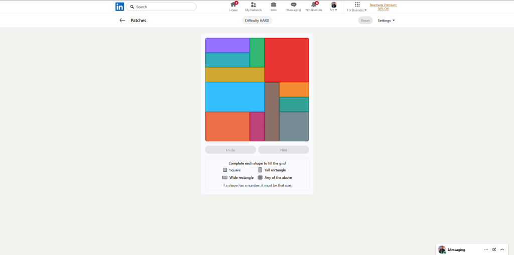 A screenshot of the daily LinkedIn Games puzzle.