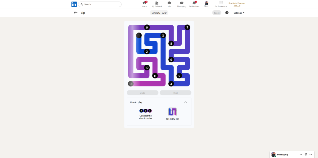 A screenshot of the daily LinkedIn Games puzzle.
