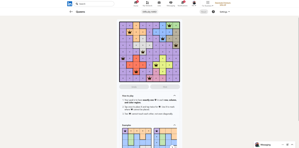 A screenshot of the daily LinkedIn Games puzzle.