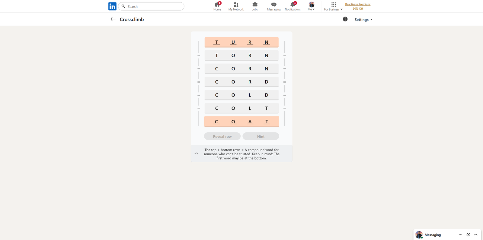A screenshot of the daily LinkedIn Games puzzle.