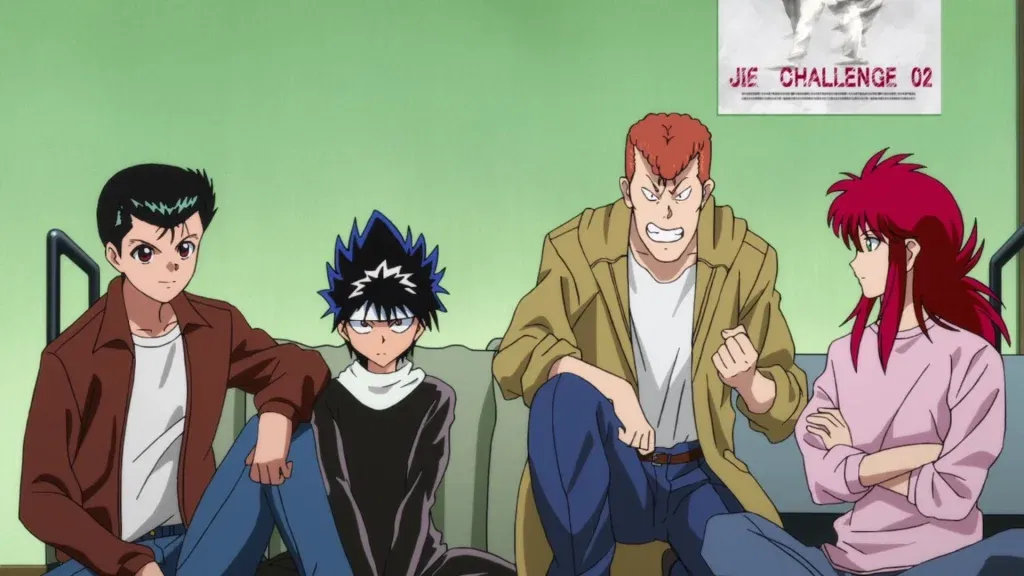 Yusuke Urameshi, Hiei, Kazuma Kuwabara, and Kurama from Yu Yu Hakusho anime series. 