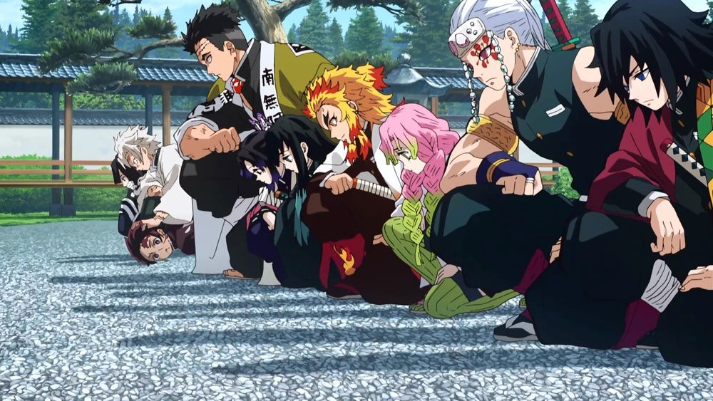 A meeting at the Demon Slayer Corps headquarters to judge Tanjiro and his sister, Nezuko.