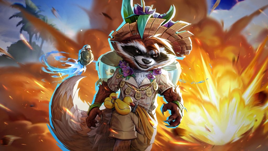 Marvel Rivals MVP animation screenshot featuring Strategist hero Rocket Raccoon.