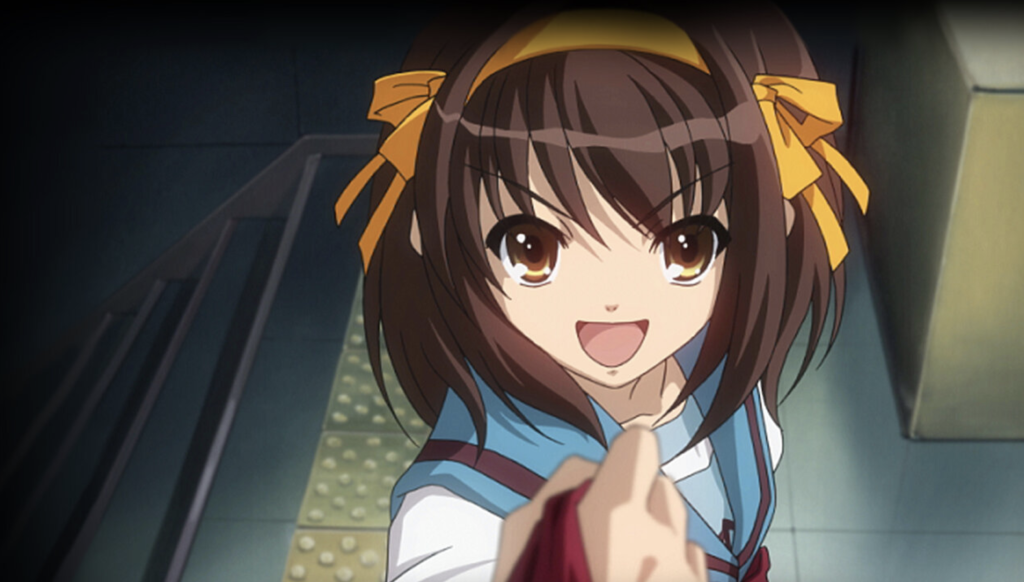 This image features the character Haruhi Suzumiya from the anime franchise The Melancholy of Haruhi Suzumiya.