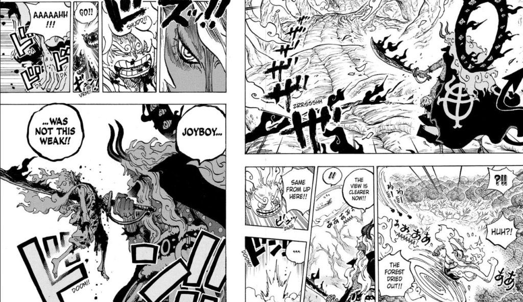 Imu stabs Luffy while saying Joy Boy was not that weak in One Piece Chapter 1188. 