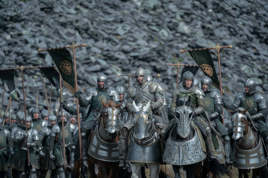 House of the Dragon Season 3 Episode 4 - a horde of knights in battle armor ride on their horses.