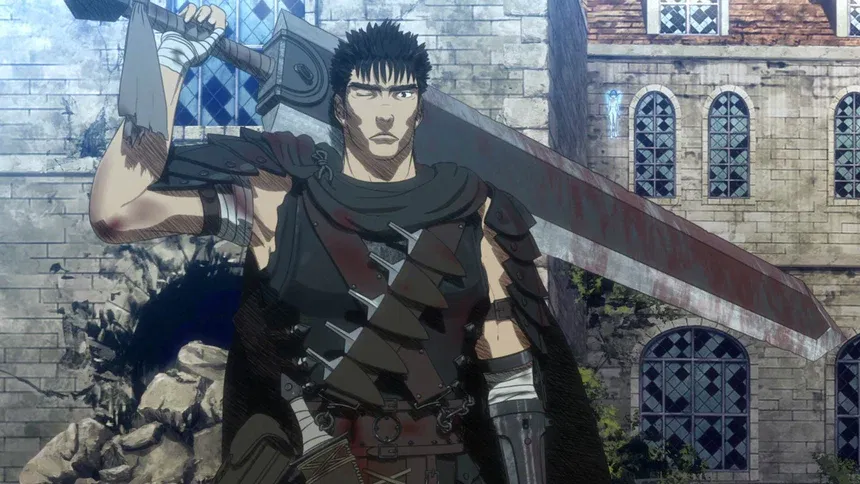 Guts wielding his massive sword, the Dragon Slayer.