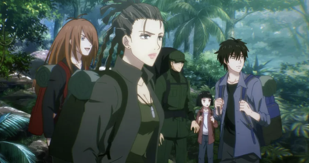 This image is from the anime series 7 Seeds, a post-apocalyptic survival story.