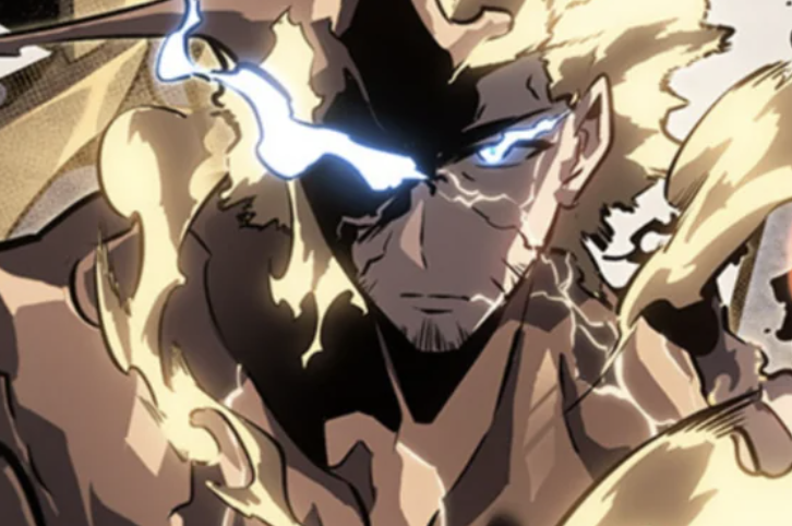 This image features Christopher Reed, a National Level Hunter from the Solo Leveling manhwa series. He is shown transforming into his "Spiritual Body Manifestation" form, erupting into flames while fighting Monarchs.