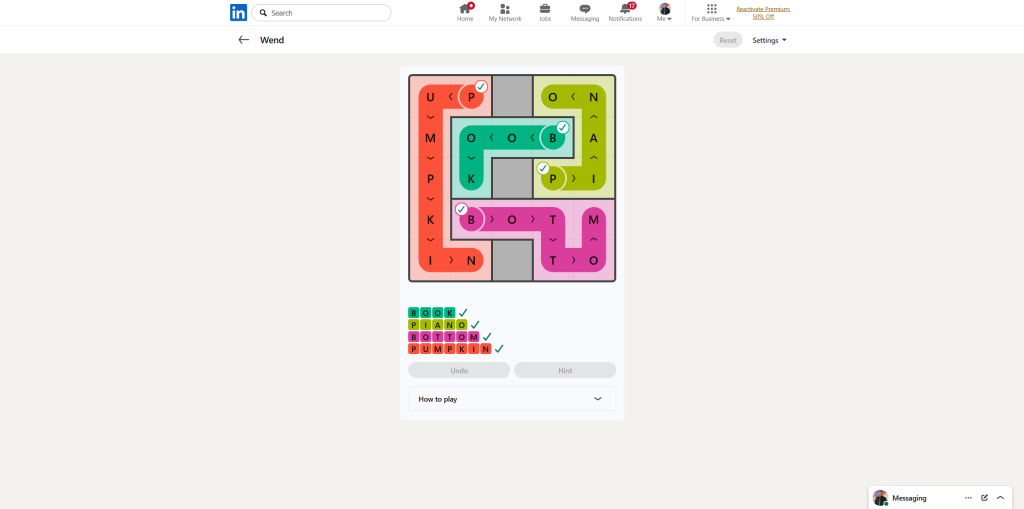 A screenshot of the daily LinkedIn Games puzzle.