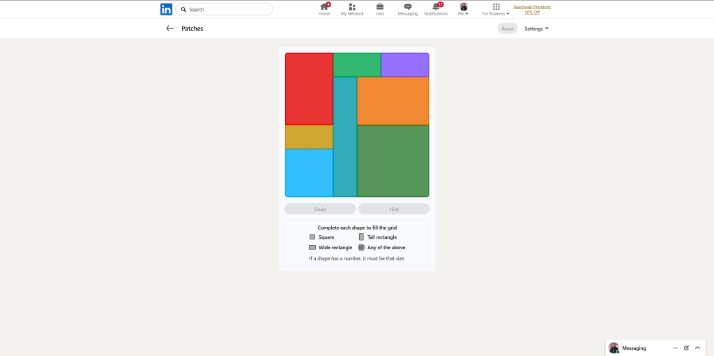 A screenshot of the daily LinkedIn Games puzzle.