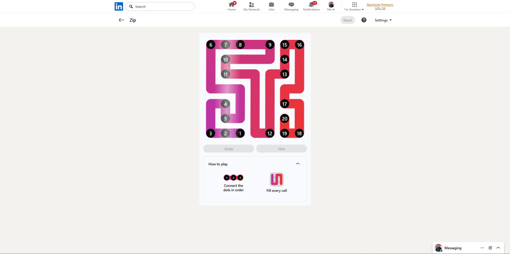 A screenshot of the daily LinkedIn Games puzzle.