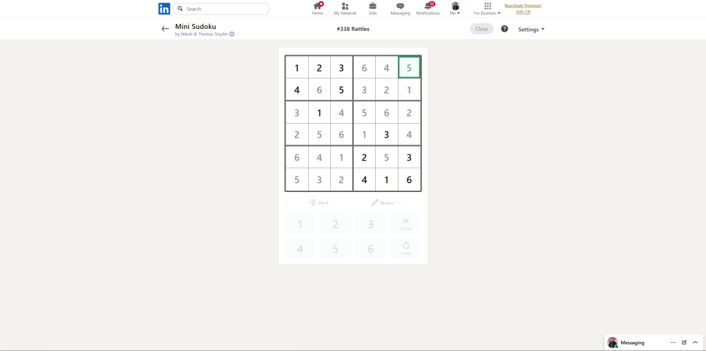 A screenshot of the daily LinkedIn Games puzzle.