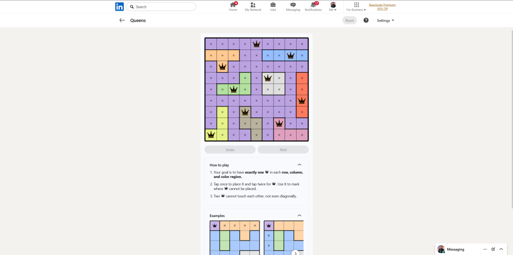 A screenshot of the daily LinkedIn Games puzzle.