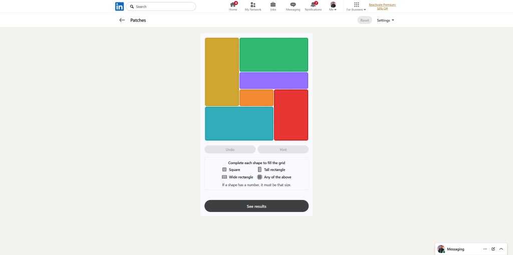 A screenshot of the daily LinkedIn Games puzzle.