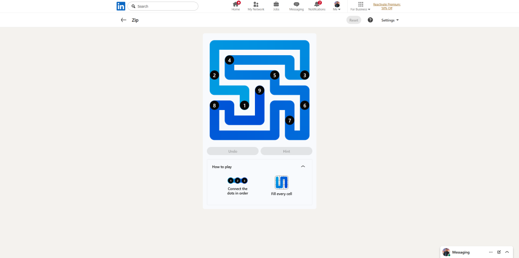 A screenshot of the daily LinkedIn Games puzzle.