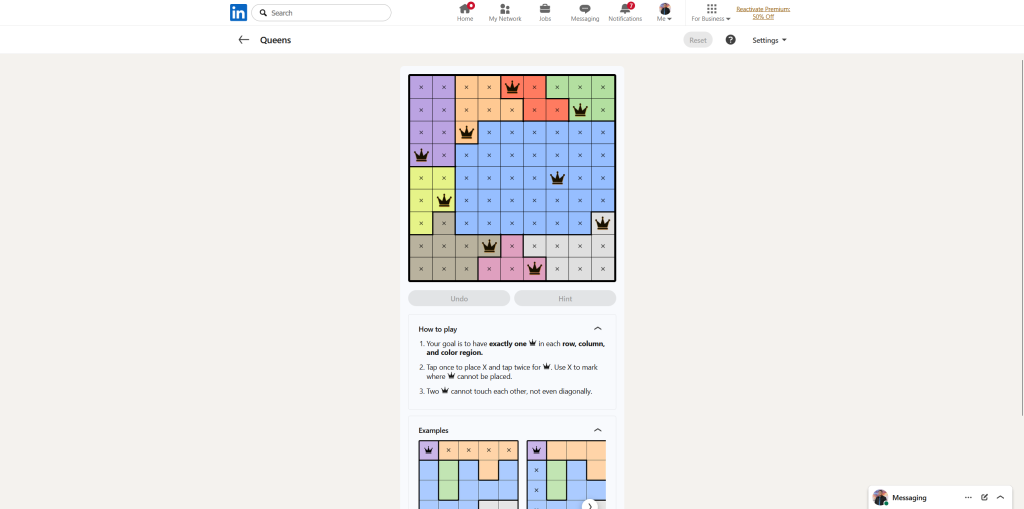 A screenshot of the daily LinkedIn Games puzzle.