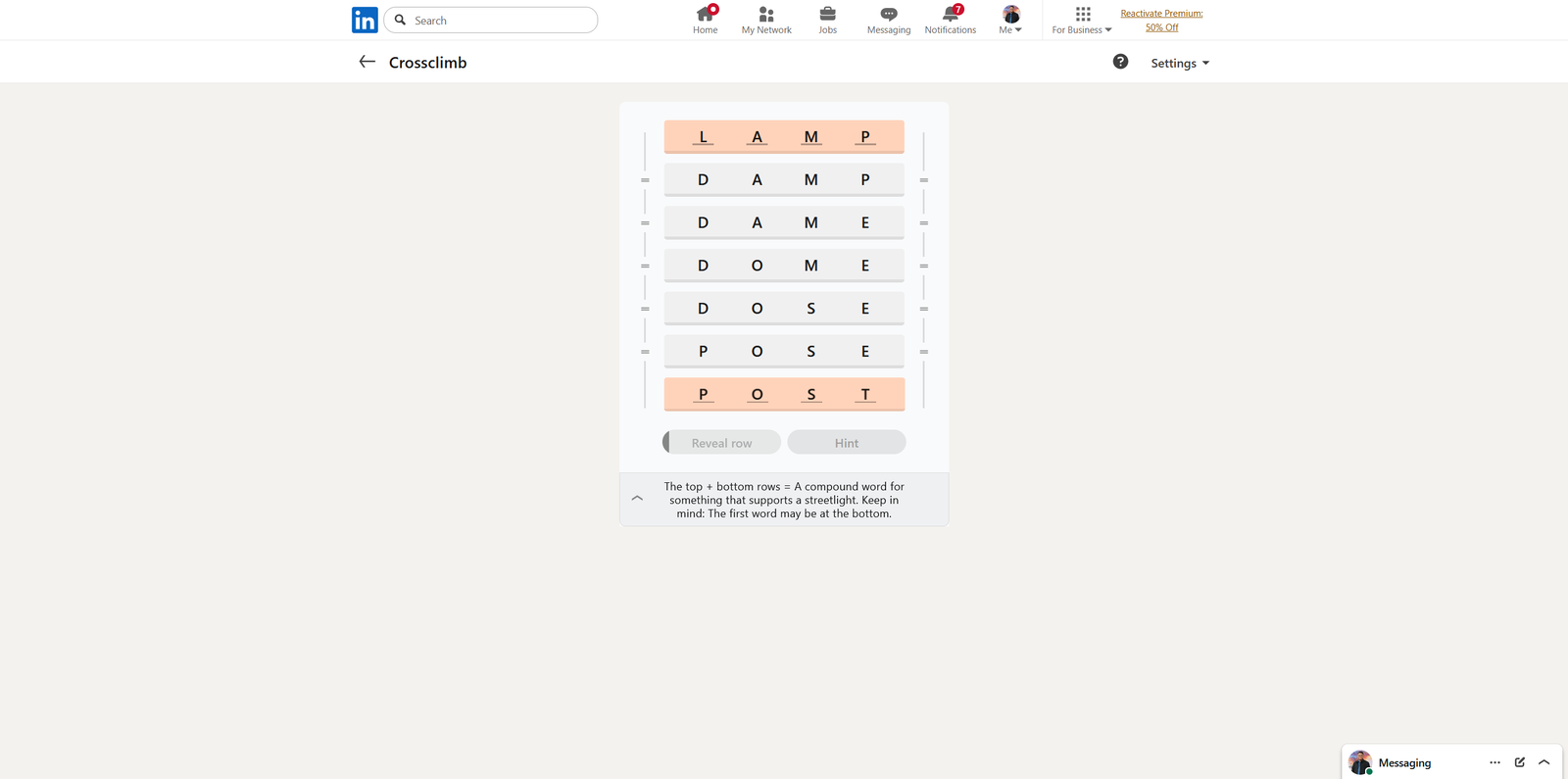 A screenshot of the daily LinkedIn Games puzzle.