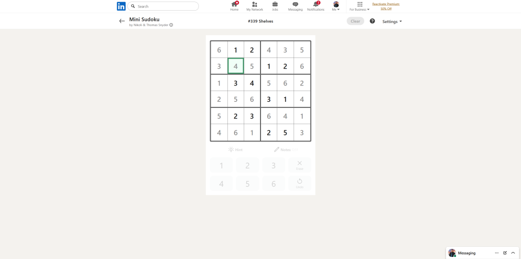 A screenshot of the daily LinkedIn Games puzzle.