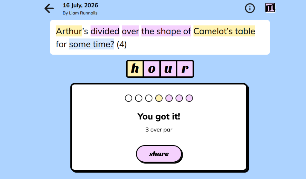 A screenshot showing the Minute Cryptic solution for today, June 16, 2026.