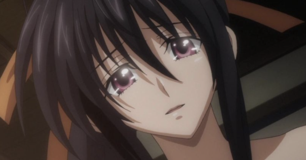 This image features Akeno Himejima, a main character from the supernatural comedy anime series High School DxD. The character is known as the "Priestess of Thunder and Light" and serves as the Queen to Rias Gremory.