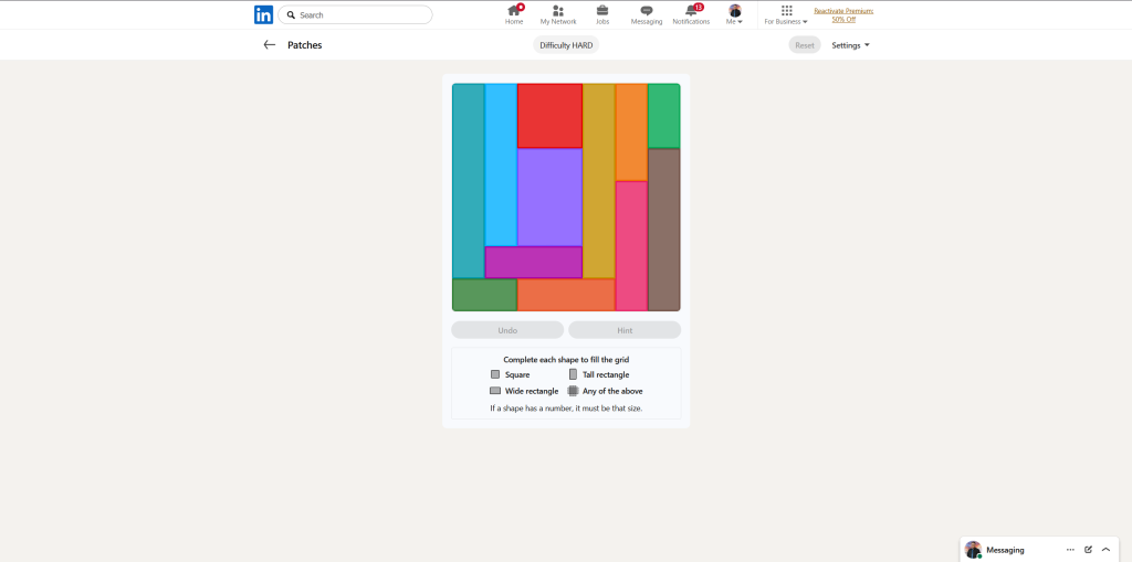 A screenshot of the daily LinkedIn Games puzzle.