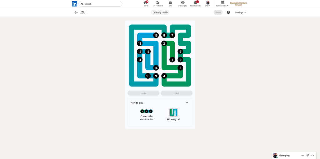 A screenshot of the daily LinkedIn Games puzzle.