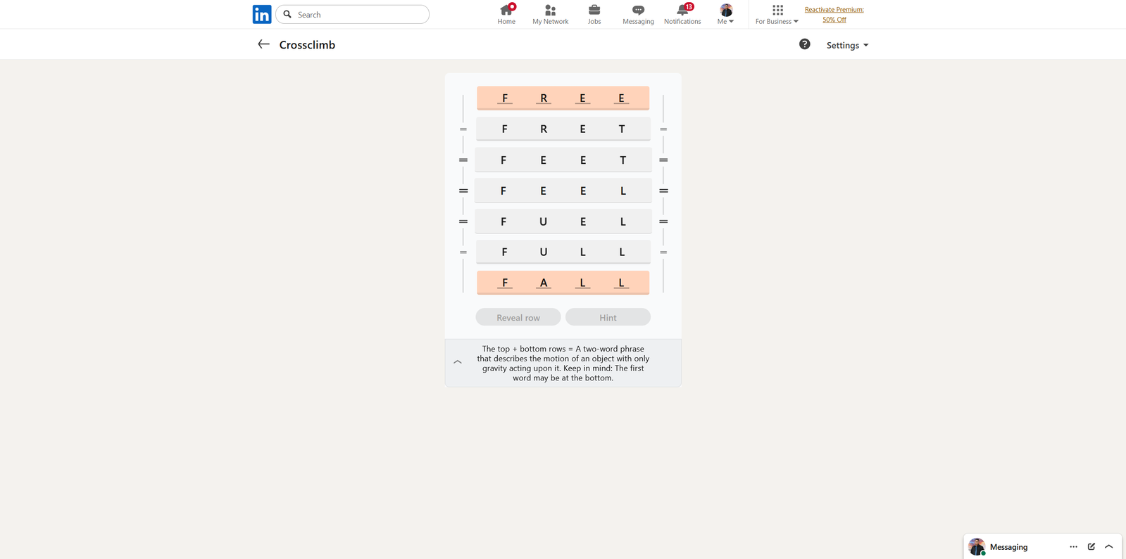 A screenshot of the daily LinkedIn Games puzzle.