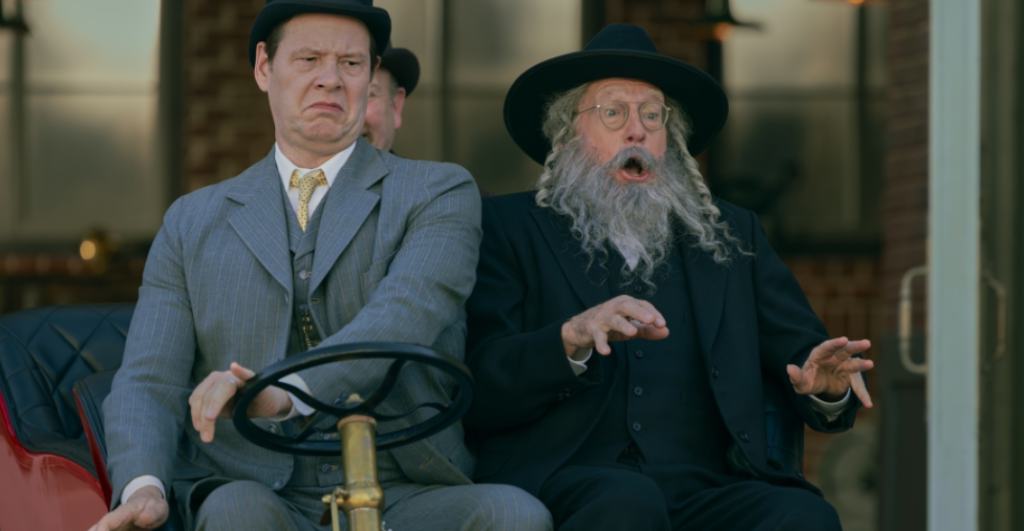 Ike Barinholtz as Henry Ford and Larry David as a rabbi in Life, Larry and the Pursuit of Unhappiness' Photograph by John Johnson/HBO
