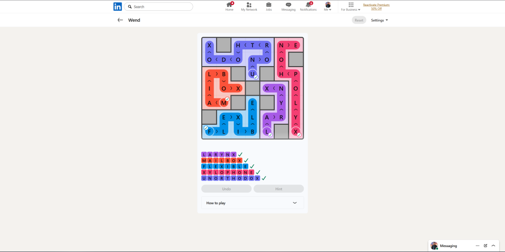 A screenshot of the daily LinkedIn Games puzzle.