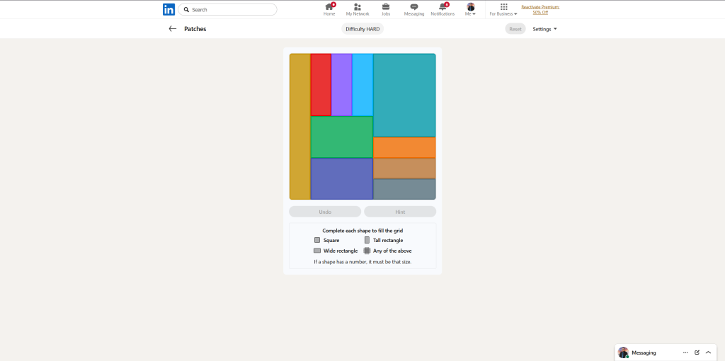 A screenshot of the daily LinkedIn Games puzzle.