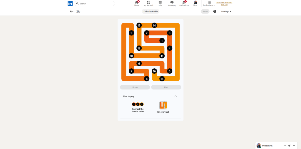A screenshot of the daily LinkedIn Games puzzle.