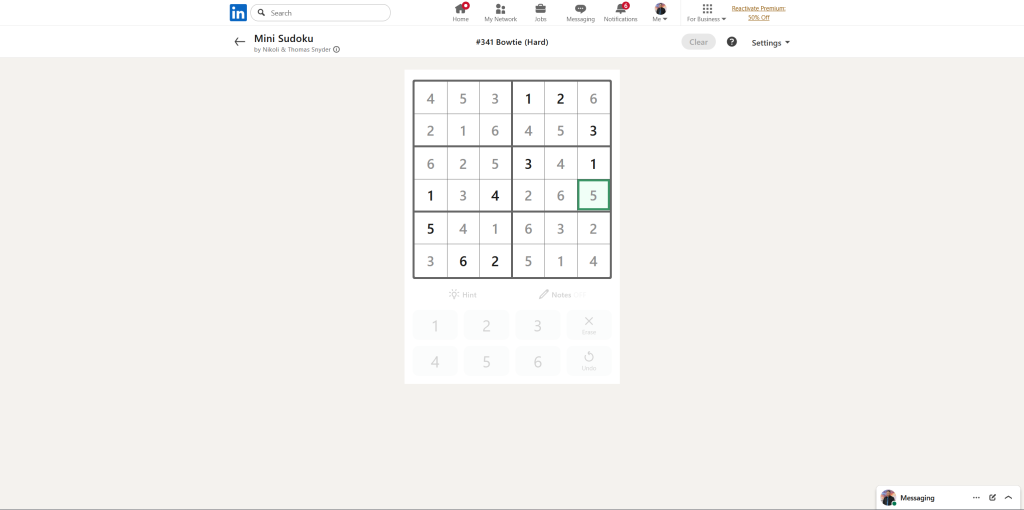 A screenshot of the daily LinkedIn Games puzzle.