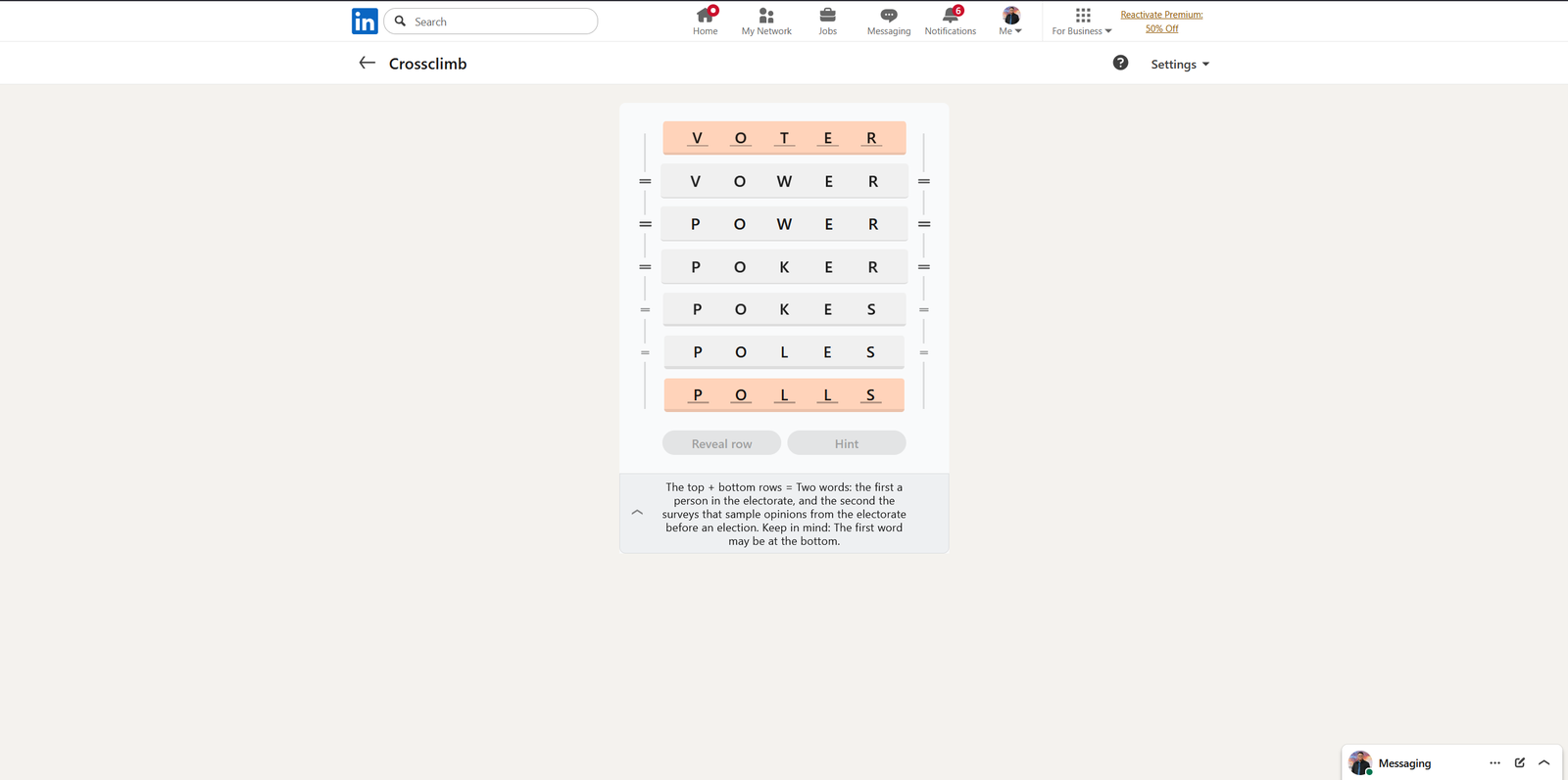 A screenshot of the daily LinkedIn Games puzzle.