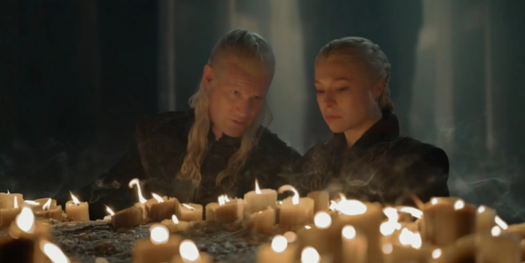 Emma D’Arcy as Rhaenyra Targaryen and Matt Smith as Daemon Targaryen in House of the Dragon season 3 episode 5