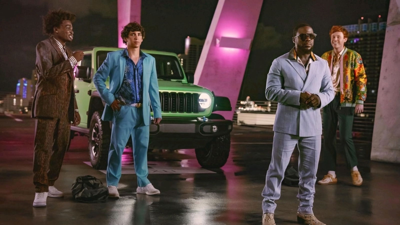 Kevin Hart, Marcello Hernández, Kam Patterson, Mason Gooding, and Ben Marshall in 72 Hours (2026) | Image via Netflix