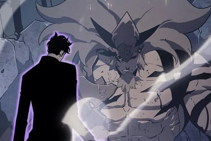 This scene is from Chapter 147 of the Solo Leveling manhwa. It depicts Sung Jin-woo activating his "Dominator's Touch" ability. He is facing off against Thomas Andre, a National Level Hunter.