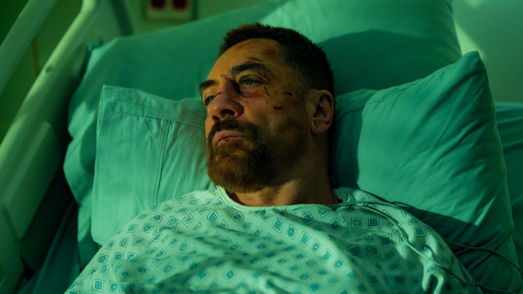 Max Cady lies battered in a hospital bed, reflecting on his next move after the violent confrontation in Cape Fear Episode 9.