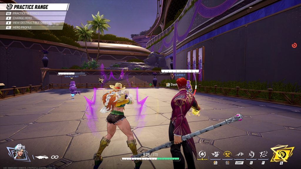 Marvel Rivals gameplay screenshot showing the Gambit team-up ability VFX clutter for Rogue.