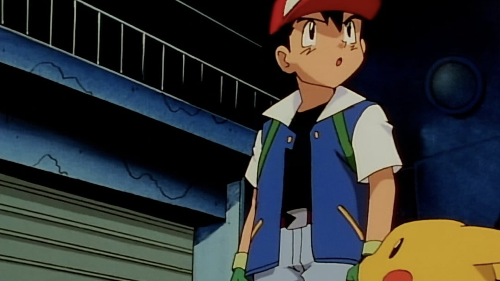 This image features the character Ash Ketchum from the animated series Pokémon: Indigo League. Ash is shown with his signature companion, Pikachu, at the beginning of his training journey.