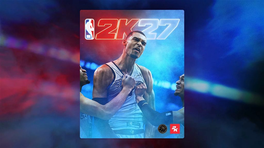 A vibrant image showcasing the NBA 2K27 StandardEdition cover featuring basketball player Victor Wembanyama.