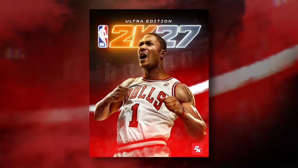 A vibrant image showcasing the NBA 2K27 Ultra Edition cover featuring basketball player Derrick Rose.