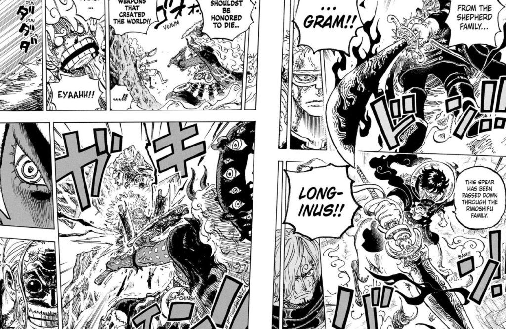 Gaban blocks Imu's attack to save Luffy in One Piece Chapter 1189. 