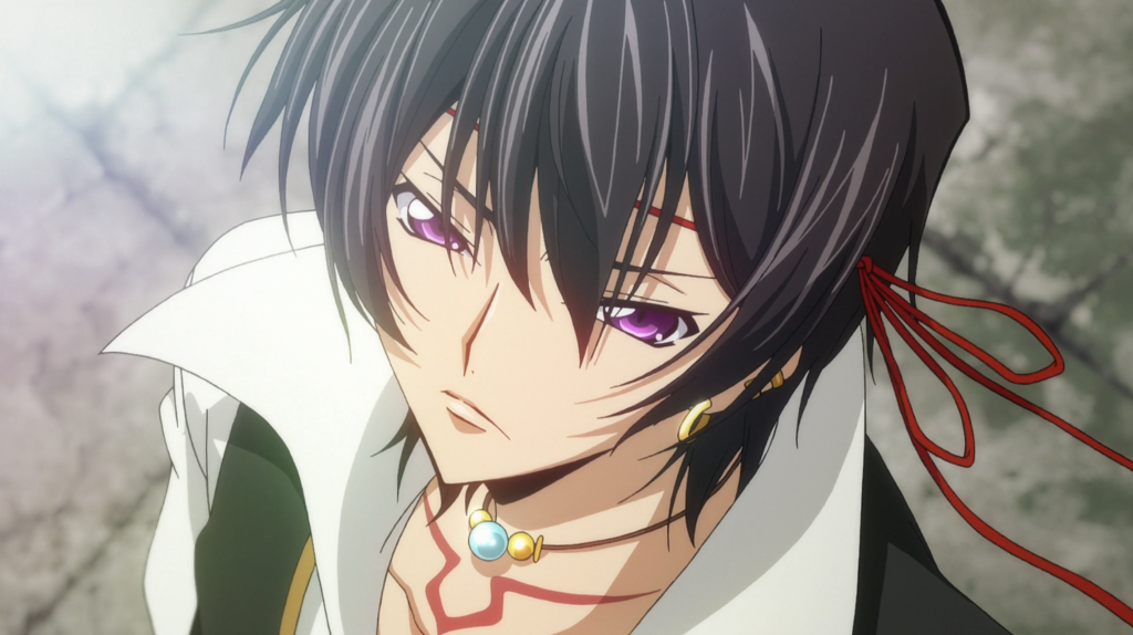  Lelouch of the Rebellion, recognized by his violet eyes and black hair.