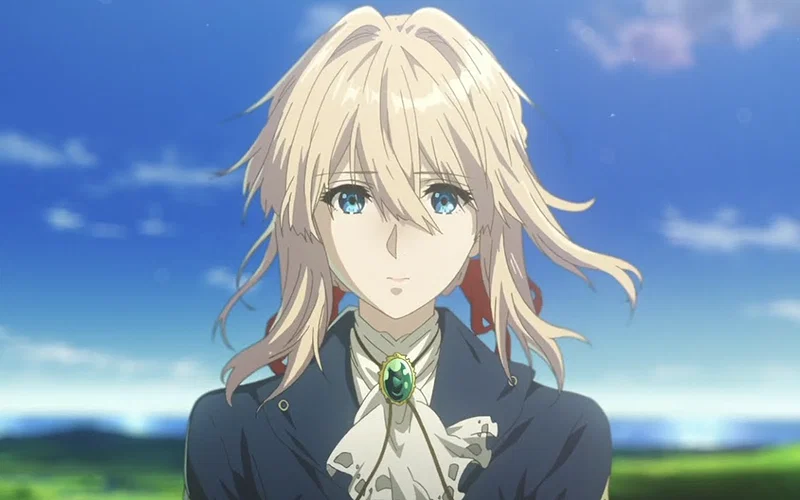 This is the character Violet Evergarden from the anime Violet Evergarden. She is wearing her signature navy uniform.