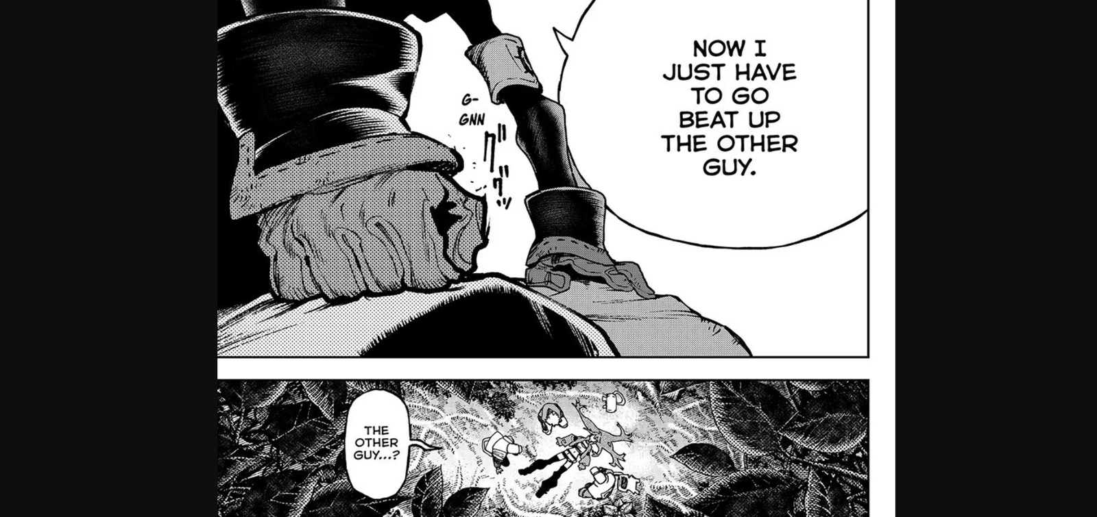 This scene is from Chapter 103 of the manga series Gachiakuta. Rudo is furious after learning that an information broker set them up, resulting in severe injuries to his ally, Riyo.